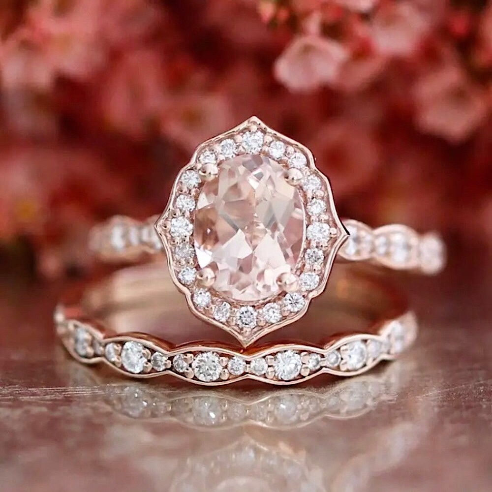 “Rosalie” Diamond Rose Gold Gem Ring Paired Set